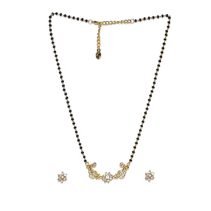 Estele Gold Plated Elegant Floral Leafy Textured Mangalsutra Necklace Set with Austrian Crystals for Women