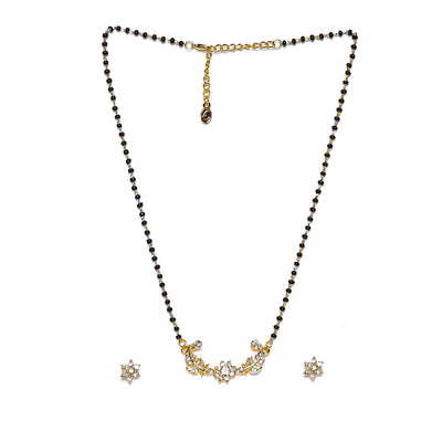Estele Gold Plated Elegant Floral Leafy Textured Mangalsutra Necklace Set with Austrian Crystals for Women