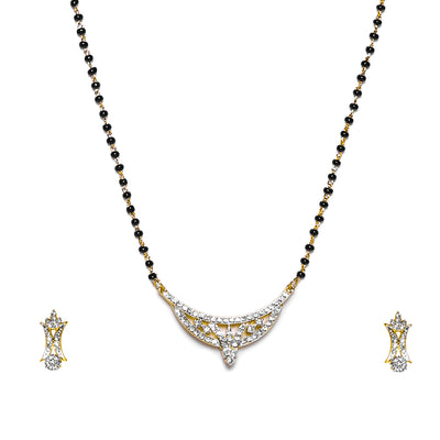 Estele Gold Plated Shimmering Mangalsutra Necklace Set with Austrian Crystals for Women