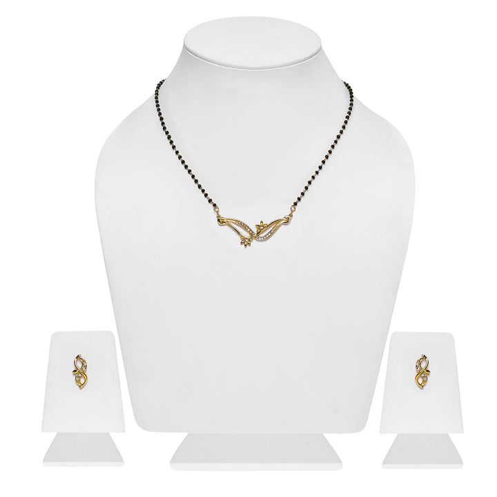 Estele Gold Plated Wave Textured Mangalsutra Necklace Set with Austrian Crystals for Women