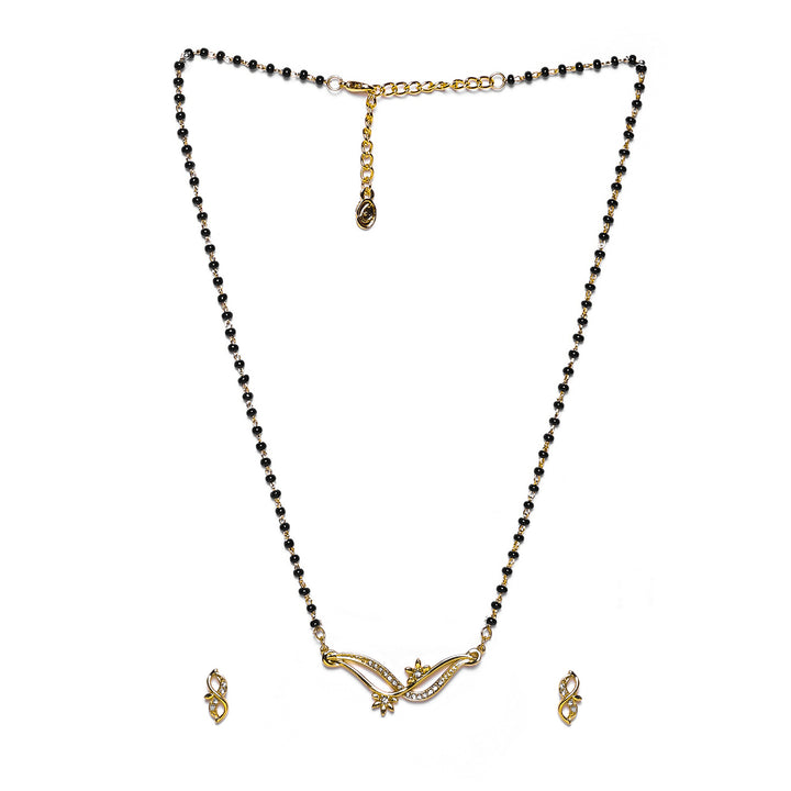 Estele Gold Plated Wave Textured Mangalsutra Necklace Set with Austrian Crystals for Women