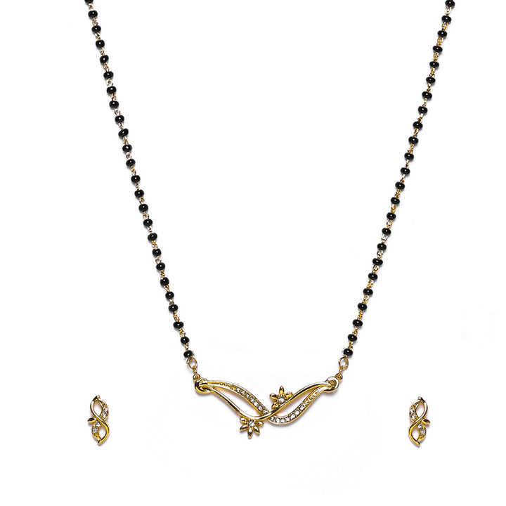 Estele Gold Plated Wave Textured Mangalsutra Necklace Set with Austrian Crystals for Women