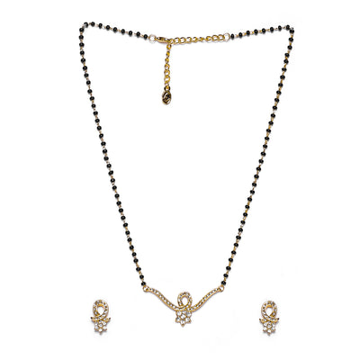 Estele Gold Plated Beautiful Flower Textured Mangalsutra Necklace Set with Austrian Crystals & Beads for Women