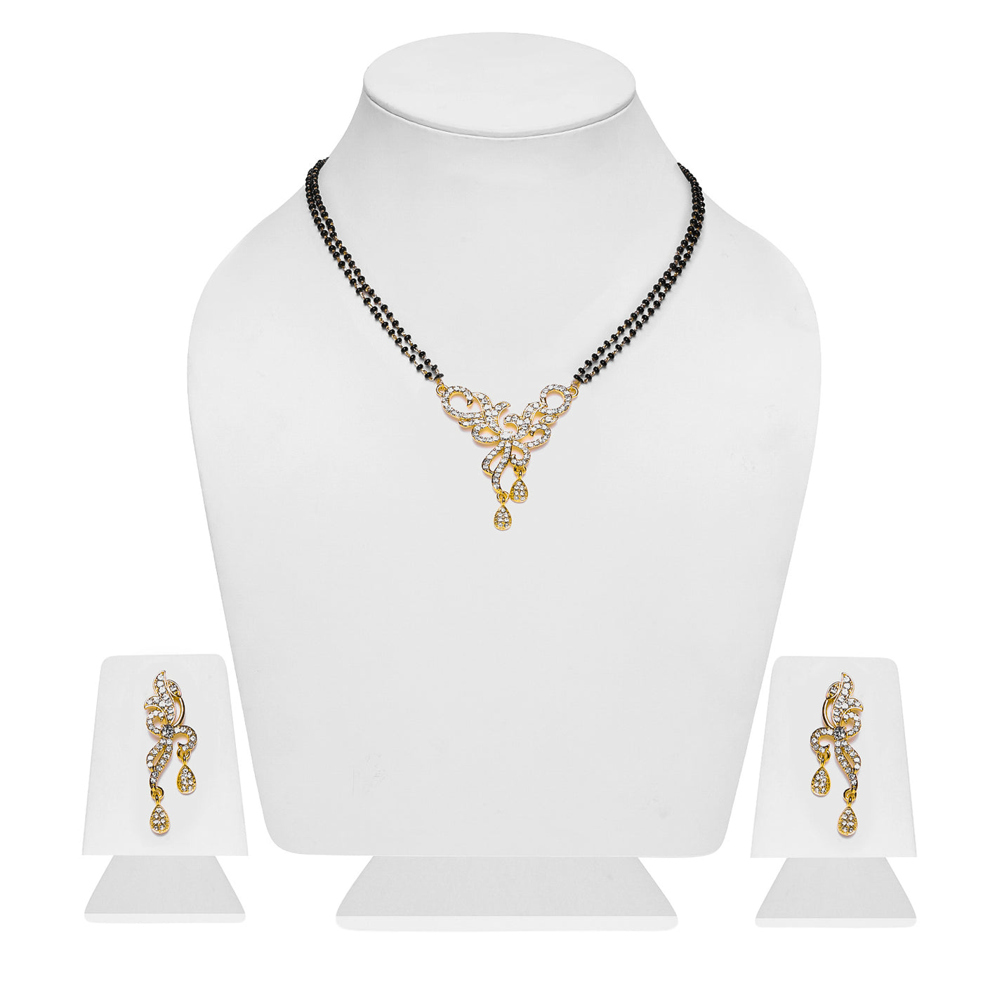 Estele Gold Plated Floral Crystal Drop Mangalsutra Set with Austrian Crystals