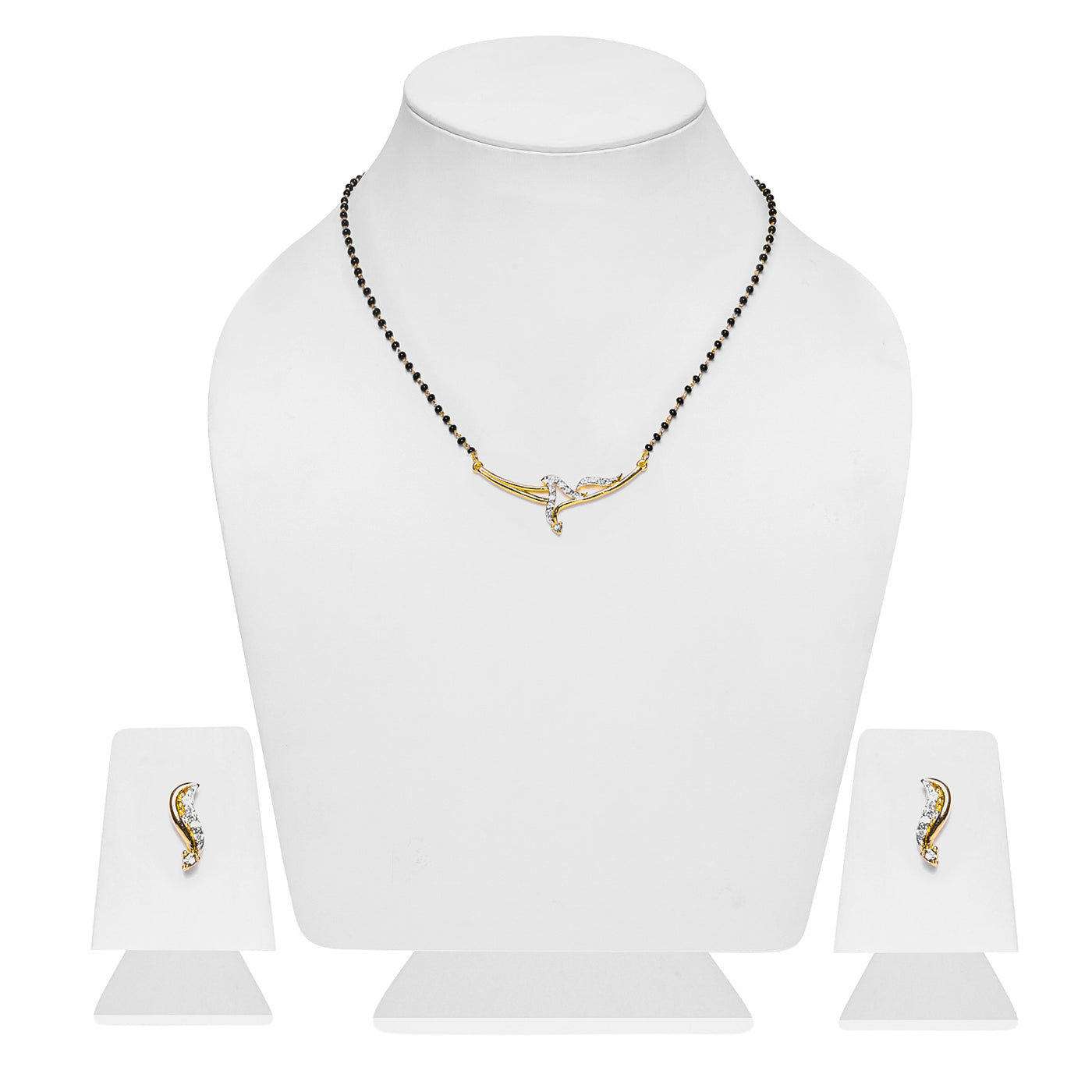 Estele Gold Plated Sophisticated Mangalsutra Necklace Set with Austrian Crystals for Women