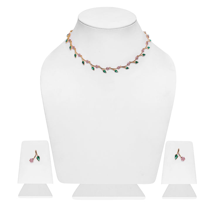 Estele Gold Plated Exquisite Crystal Necklace Set for Women