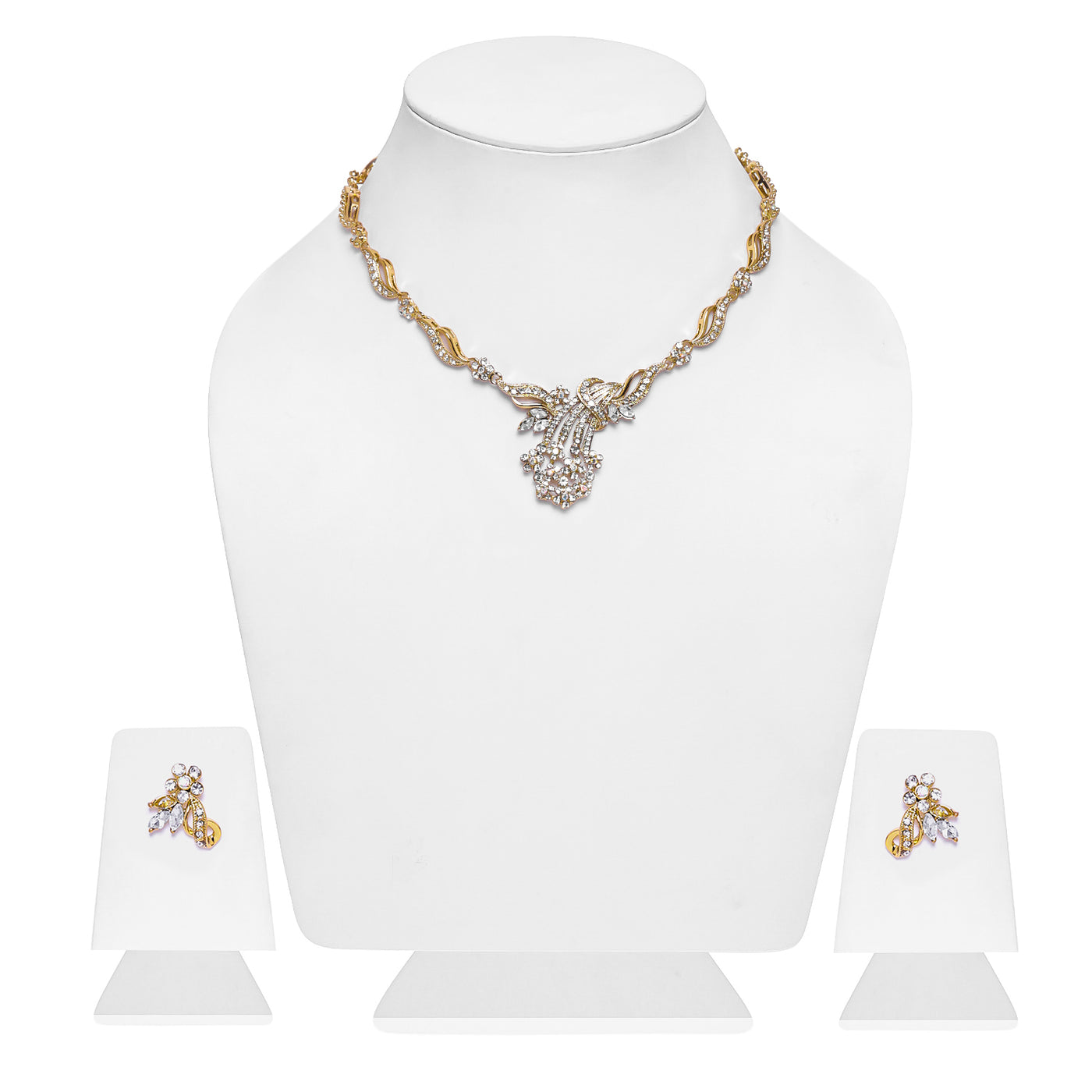 Estele 24 Kt Gold Plated Flower leaf Necklace Set with Austrian Crystals
