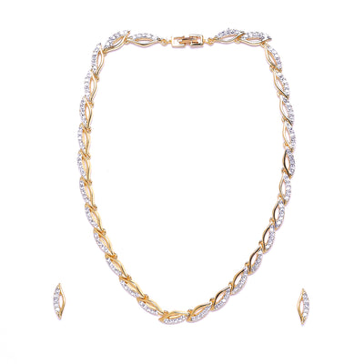 Estele Gold Plated Lead Shaped Necklace Set With Crystals For Women