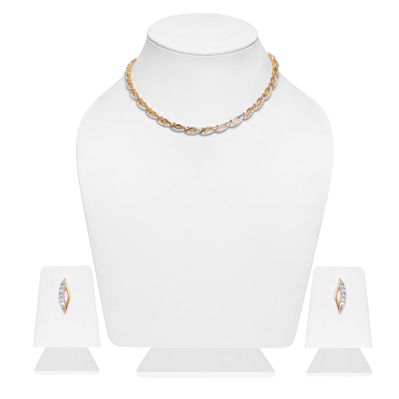 Estele Gold Plated Lead Shaped Necklace Set With Crystals For Women