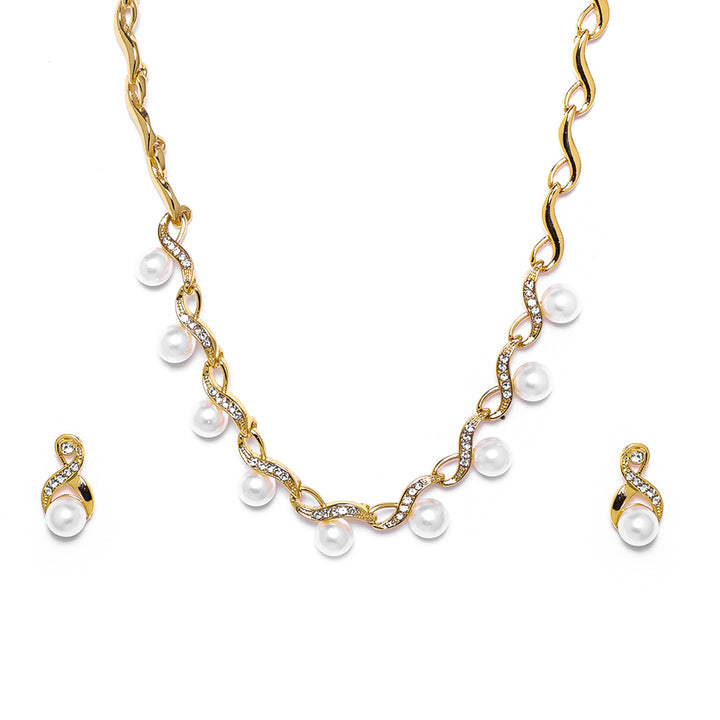 Estele Gold Plated Sparkling Pearl Drop Necklace Set for Women