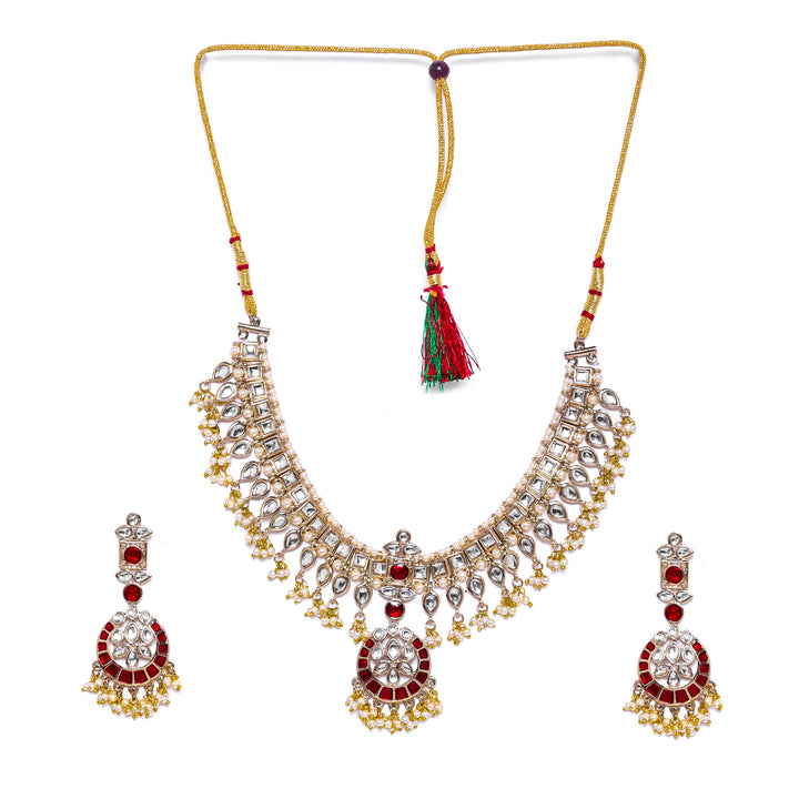 Estele Gold Plated Flexible Kundan Necklace Set with Enamel for Women