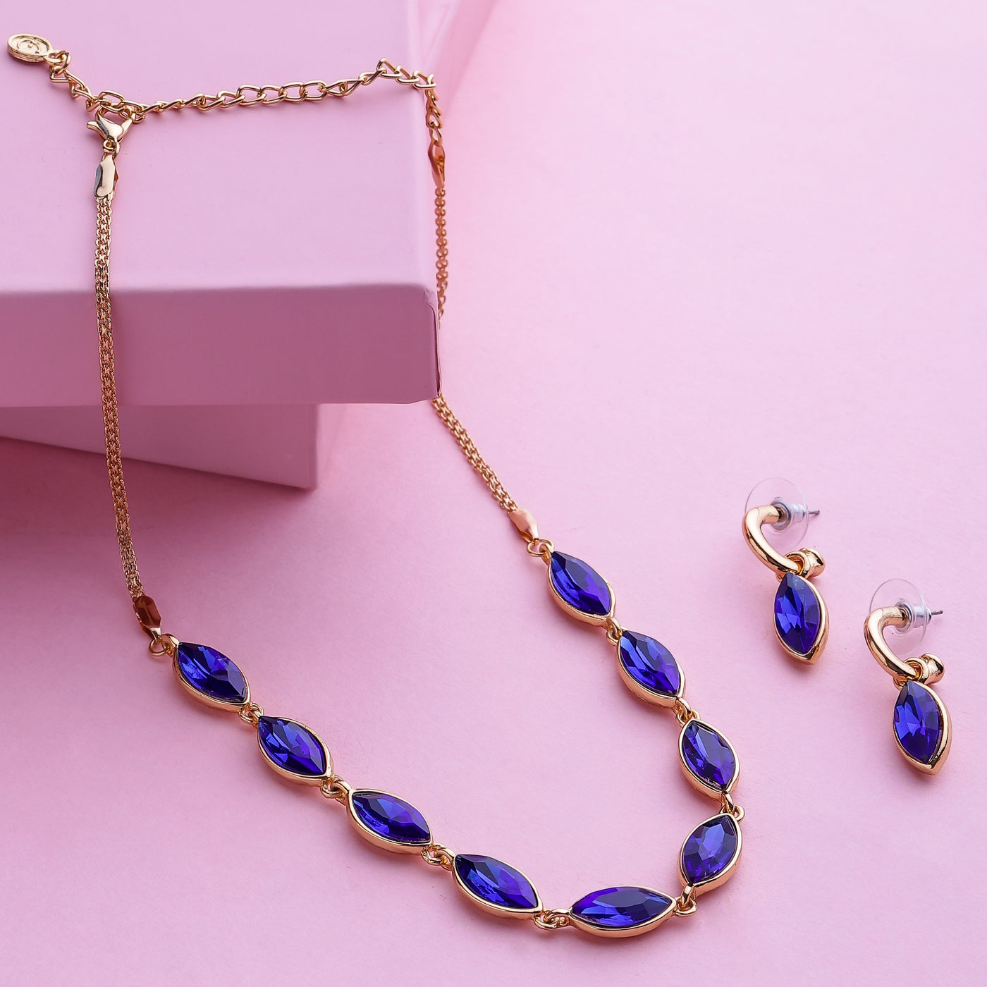 Estele - 24 KT Gold plated Necklace Set with  blue  stones for Women