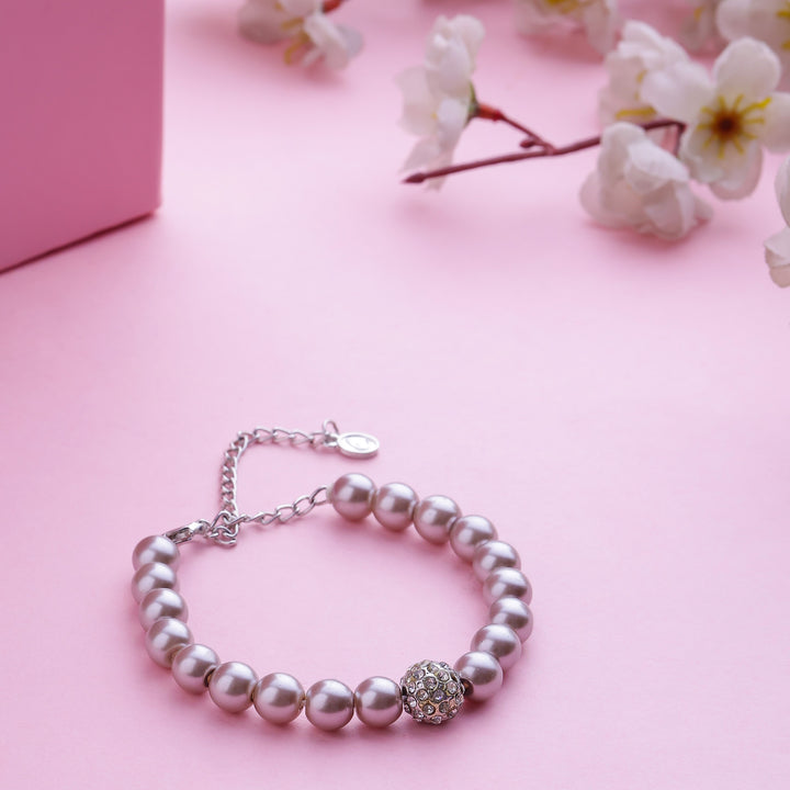 Estele - Fancy Purple Pearl Single line Bracelet with Crystal Balls