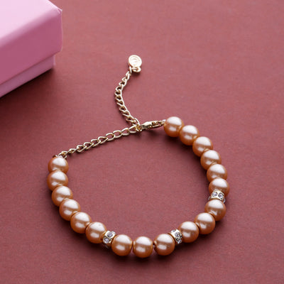 Estele - Fancy Gold Pearl Single line Bracelet with Crystal Balls
