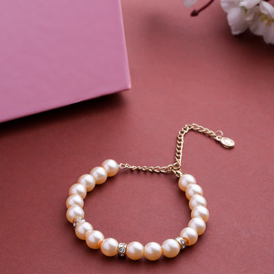 Estele - Fancy Cream Pearl Single line Bracelet with Crystal Balls