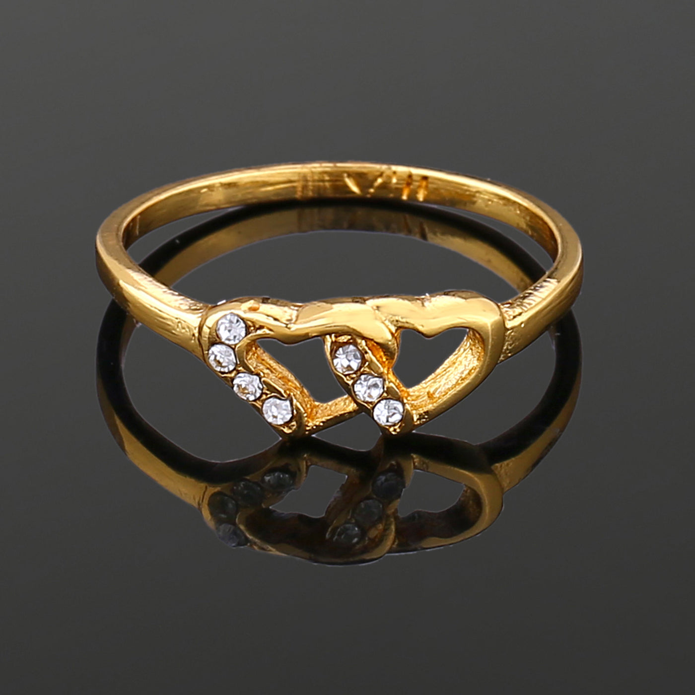 Estele Gold Plated Entwisted Heart Shaped Finger Ring with Crystals for Women