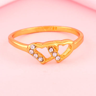 Estele Gold Plated Entwisted Heart Shaped Finger Ring with Crystals for Women