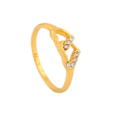 Estele Gold Plated Entwisted Heart Shaped Finger Ring with Crystals for Women