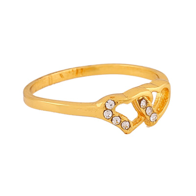 Estele Gold Plated Entwisted Heart Shaped Finger Ring with Crystals for Women