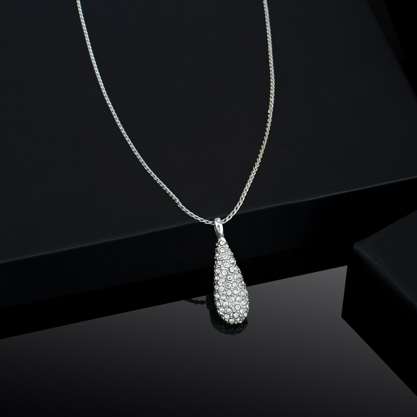 Estele Rhodium Plated Drop Designer Pendant with Crystals for Women