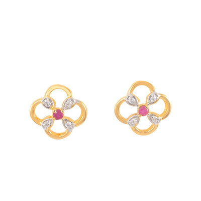 Estele  Gold Plated American Diamond 4 Petal Clover Stud Earrings for women