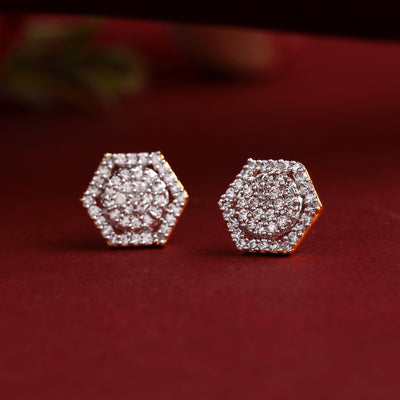 Estele Gold and Silver Plated American Diamond Modern Nakshatra  Stud Earrings