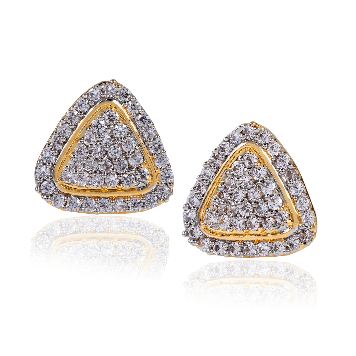 Estele Gold & Rhodium Plated Moonlight Sparkling AD Studs Earrings for Women