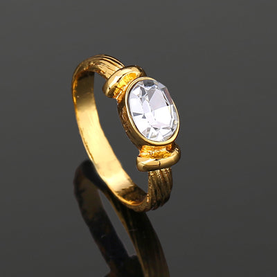 Estele Gold Plated Oval Shaped Finger Ring with Austrian Crystals for Women