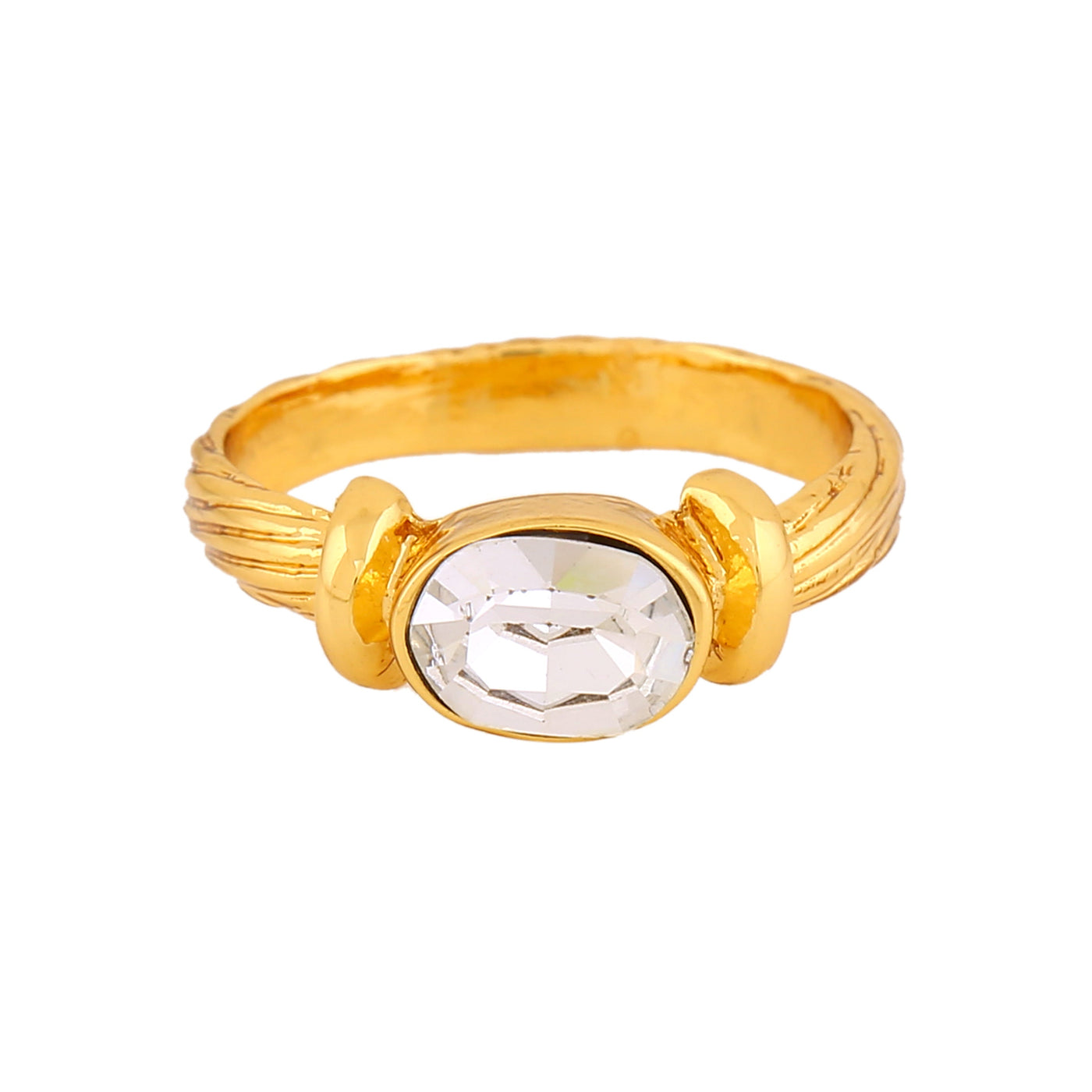 Estele Gold Plated Oval Shaped Finger Ring with Austrian Crystals for Women