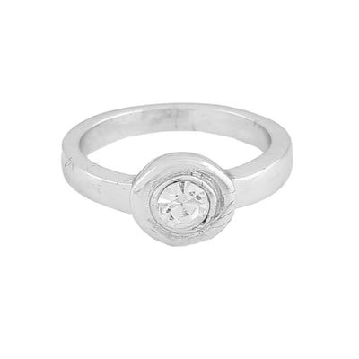 Estele Rhodium Plated Solitaire Finger Ring with Crystals for Women