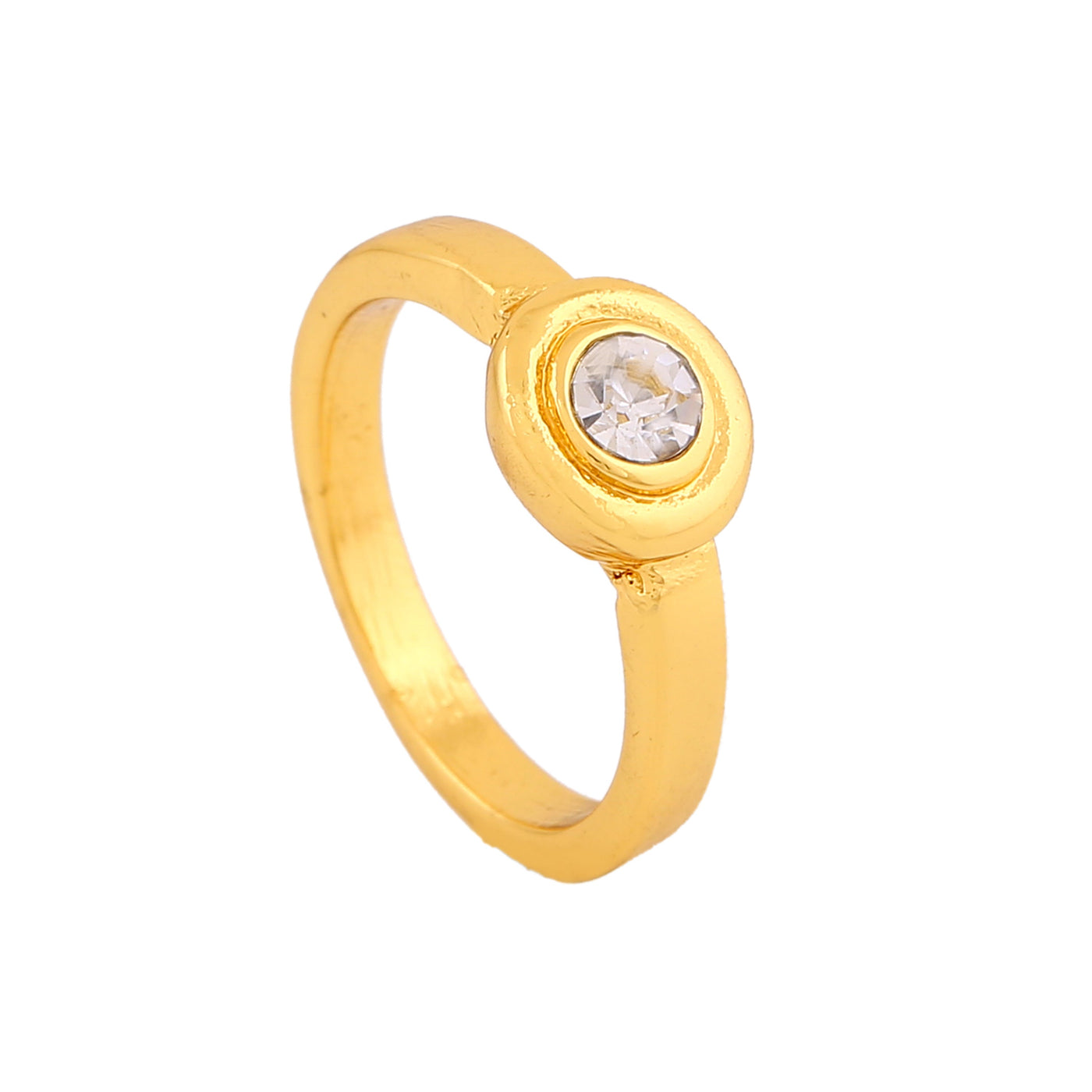 Estele Gold Plated Solitaire Finger Ring with Crystals for Women