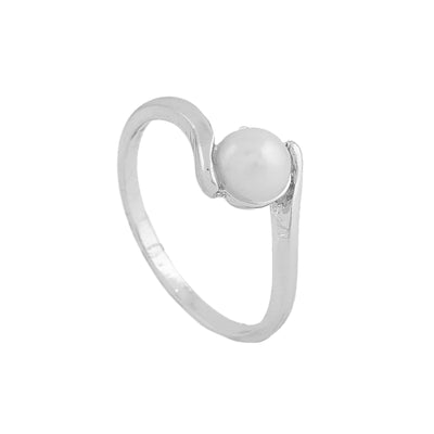Estele Rhodium Plated Graceful Finger Ring with Pearl for Women