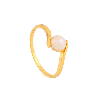 Estele Gold Plated Graceful Finger Ring with Pearl for Women