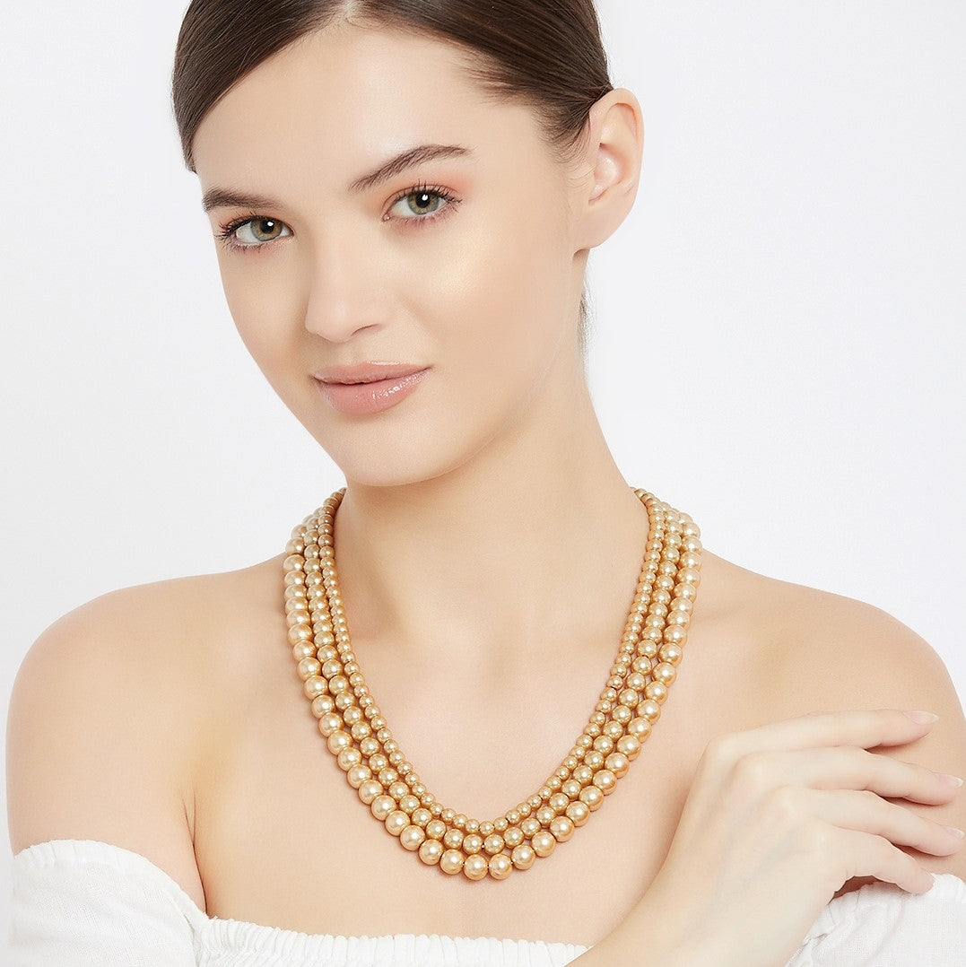 Estele Gold Plated Pearls Vintage Necklace for Women