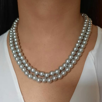 Estele Grey double line pearl necklace