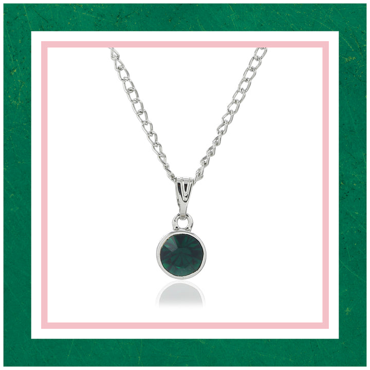Estele Rhodium Plated Emerald Pendant with Austrian Crystals for Women / Girls