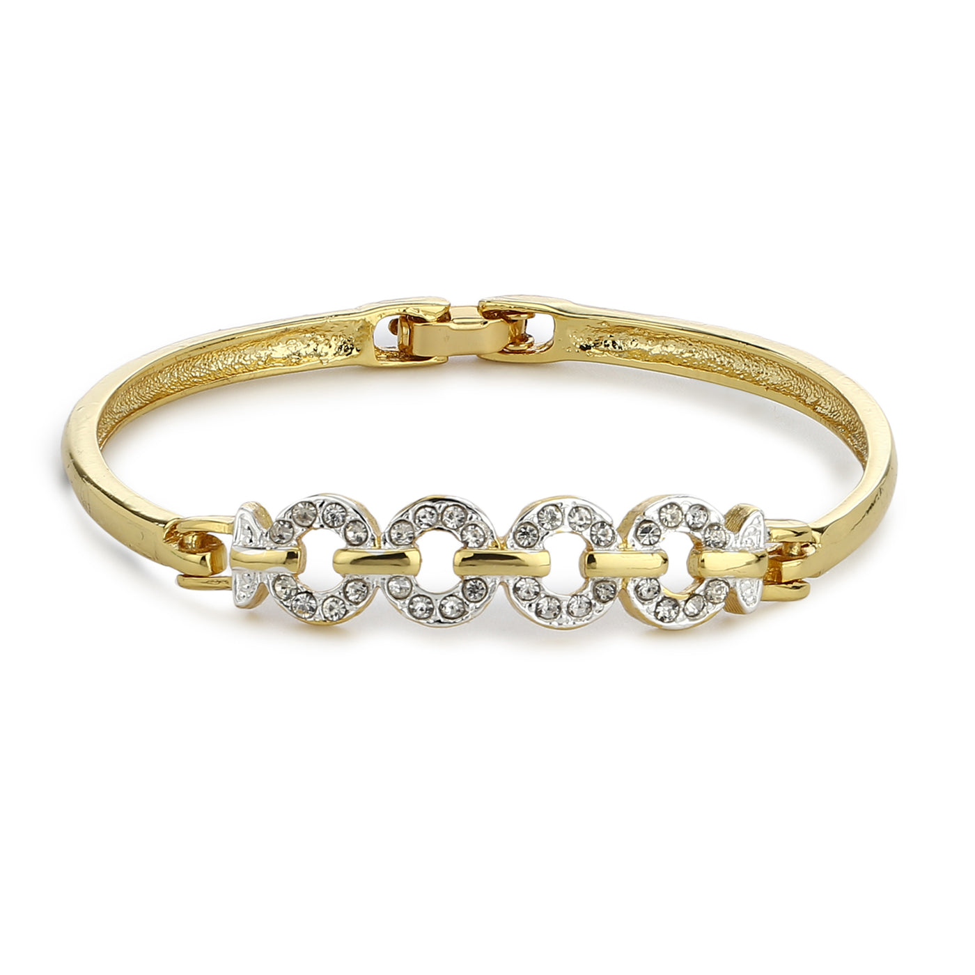 Gold Plated White Crystal Stone Womens Bangle Bracelet