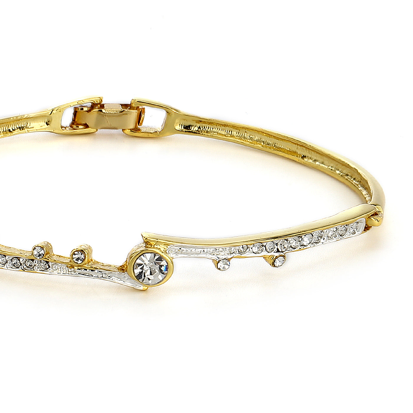 Two Plated White Crystal Stone Bangle Bracelet For Women