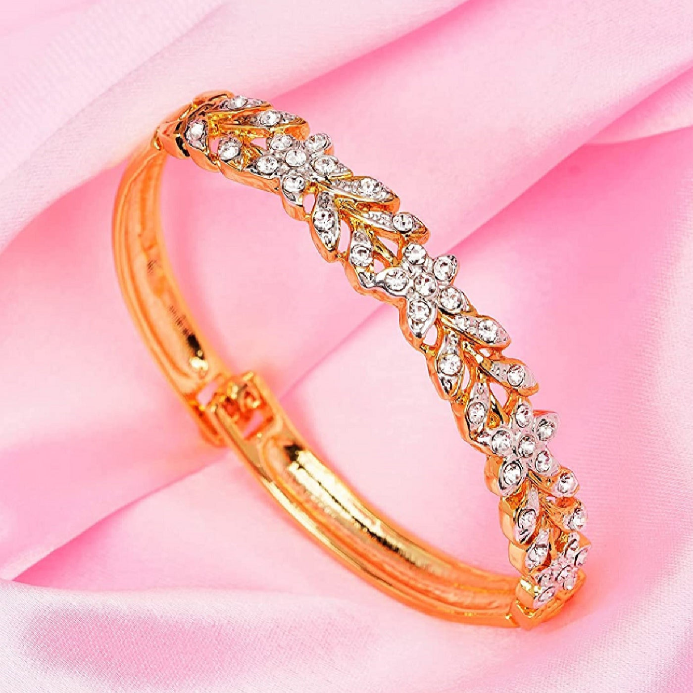 Estele  Gold Plated Crystal Studded Bangle Bracelet for Girls and Women