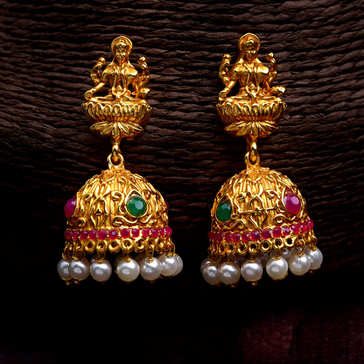 Estele Gold Plated Holy Temple Nakshi Style Bridal Choker Set with Color Stones & Pearls