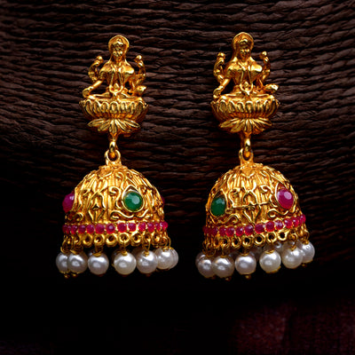 Estele Gold Plated Holy Temple Nakshi Style Bridal Choker Set with Color Stones & Pearls