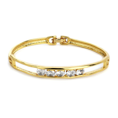 Gold Plated White Stone Adjustable Bangle Bracelet