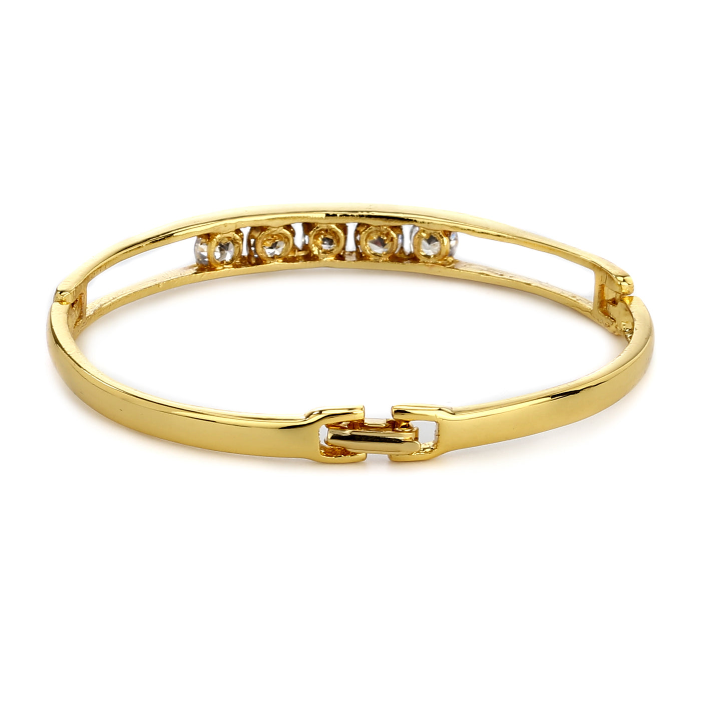 Gold Plated White Stone Adjustable Bangle Bracelet