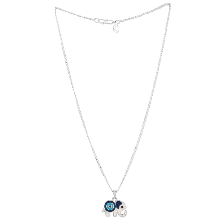 Estele Rhodium Plated Simply Gorgeous Evil Eye Elephant Charm Pendant with Navy Blue & Turquoise Blue Enamel for Girls & Women
