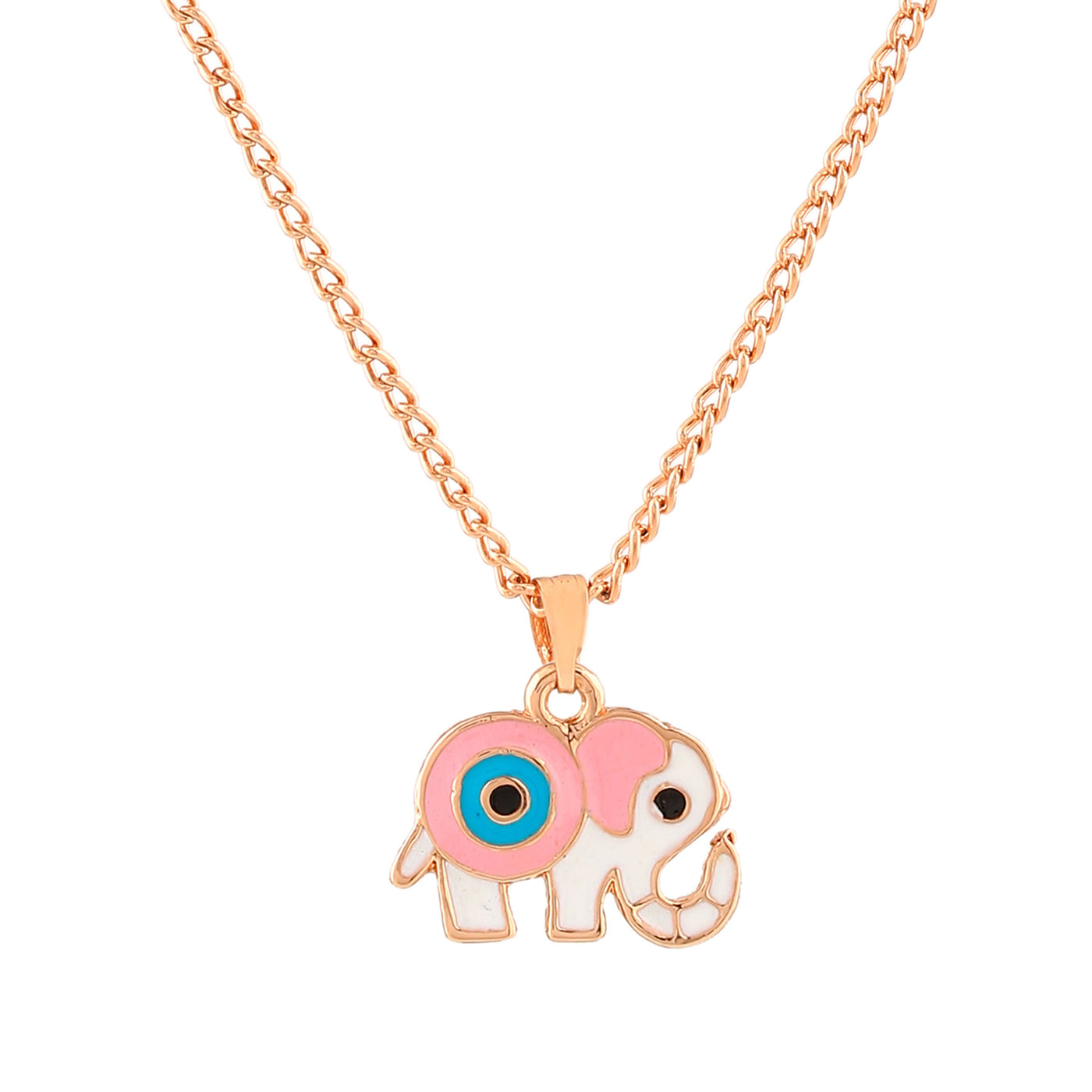 Estele Rose Gold Plated Elephant Designer Evil Eye Charm Pendant with Pink & tourquise Blue Enamel for Girls/Women