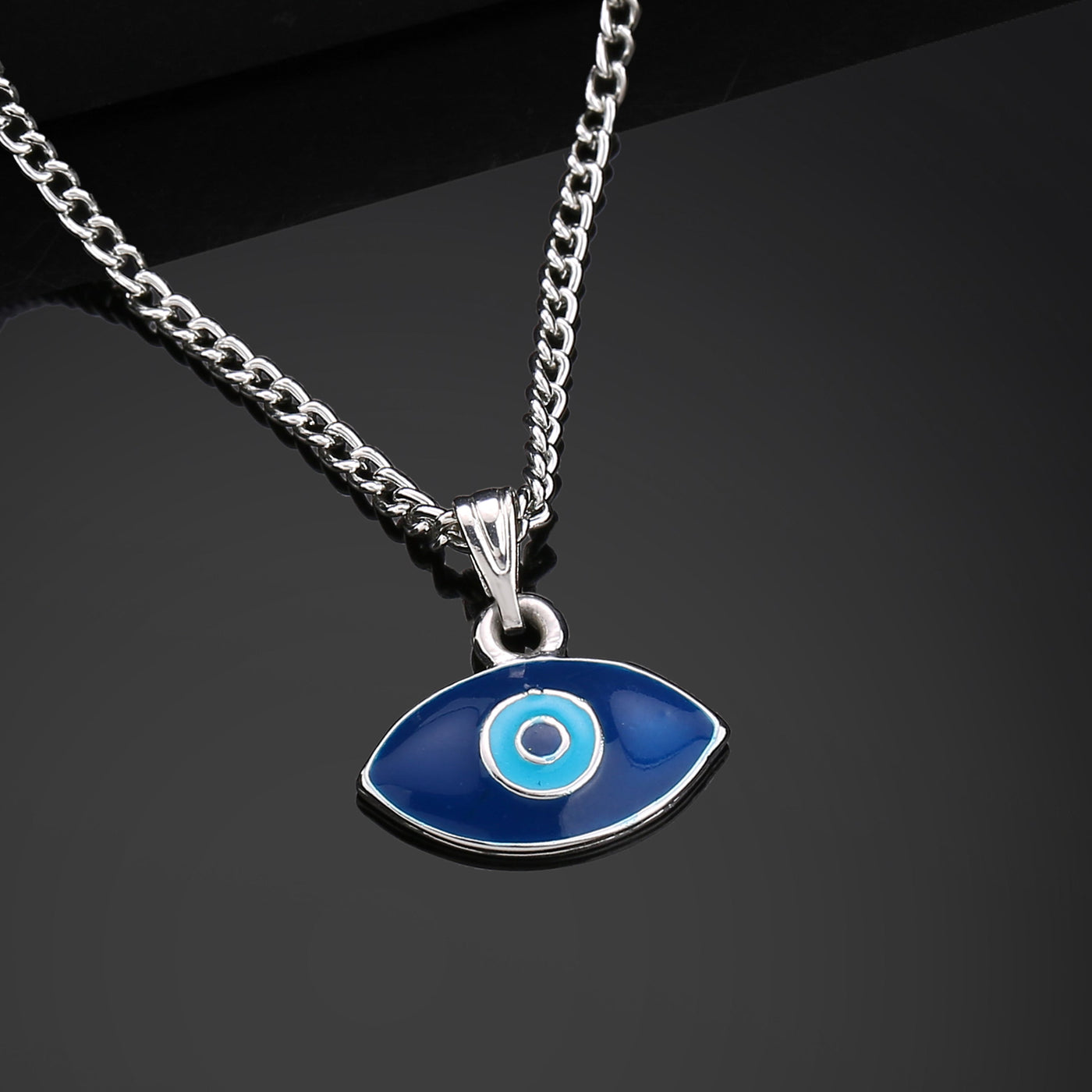 Estele Rhodium Plated Auspicious Evil Eye Charm Pendant with Navy Blue & Turquoise Blue Enamel for Girls/Women