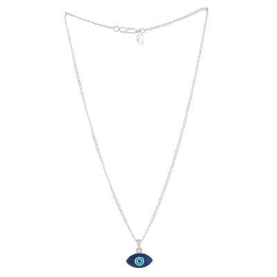 Estele Rhodium Plated Auspicious Evil Eye Charm Pendant with Navy Blue & Turquoise Blue Enamel for Girls/Women