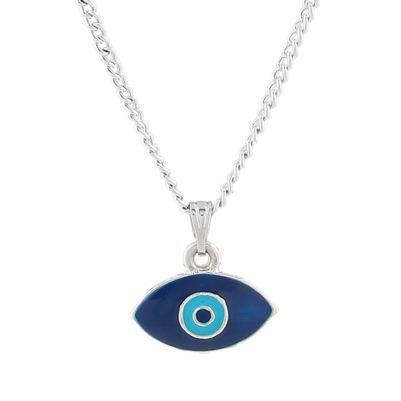 Estele Rhodium Plated Auspicious Evil Eye Charm Pendant with Navy Blue & Turquoise Blue Enamel for Girls/Women