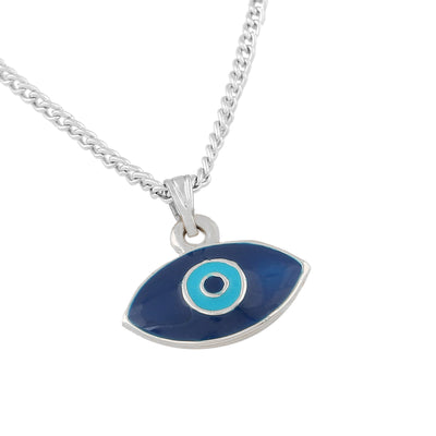 Estele Rhodium Plated Auspicious Evil Eye Charm Pendant with Navy Blue & Turquoise Blue Enamel for Girls/Women