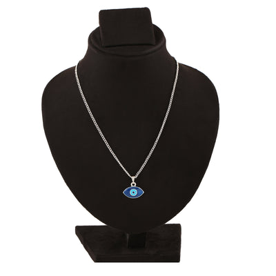 Estele Rhodium Plated Auspicious Evil Eye Charm Pendant with Navy Blue & Turquoise Blue Enamel for Girls/Women